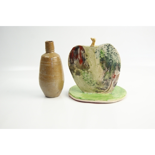 109 - Linda King (British, b.1958), Two ceramic items comprising a salt-glazed stoneware bottle and a cont... 