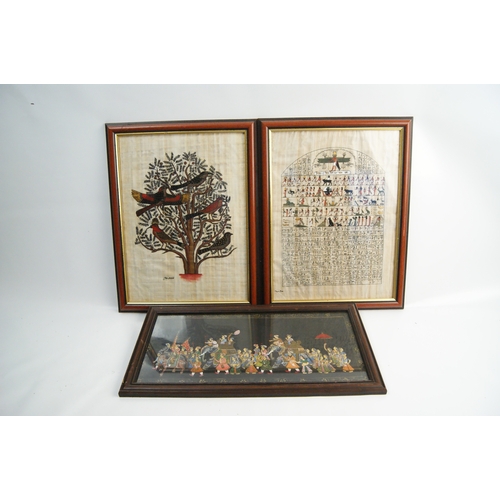 61 - A Trio of Framed Artworks Comprising Two Egyptian Papyrus Paintings and an Indian Miniature Style Pa... 