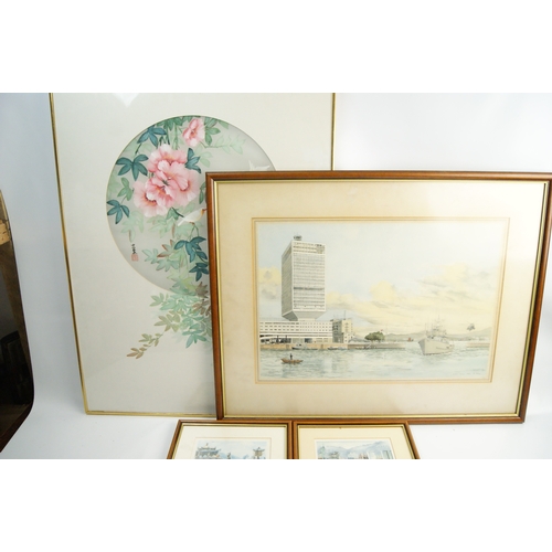 62 - A Collection of Framed Artworks Depicting Hong Kong and Botanical SubjectsA collection of framed a... 