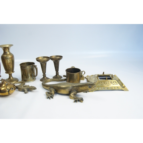 84 - An Assortment of Vintage Southeast Asian Engraved BrasswareAn assortment of vintage decorative bra... 