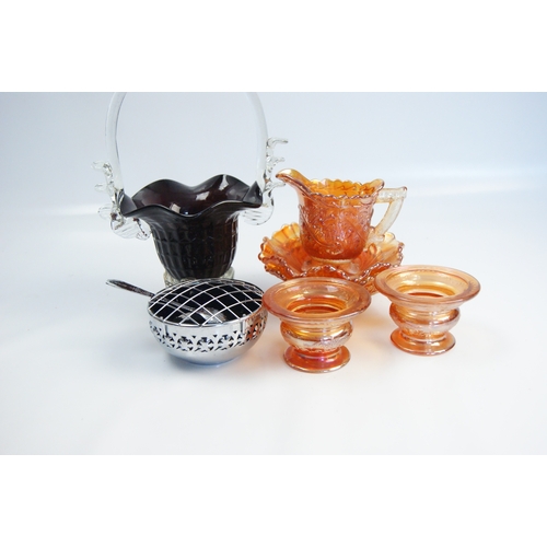 90 - A Collection of Iridescent Carnival Glass and Decorative MetalwareA group of decorative items comp... 