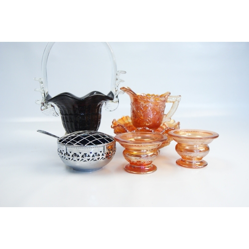 90 - A Collection of Iridescent Carnival Glass and Decorative MetalwareA group of decorative items comp... 