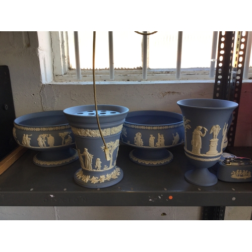 131 - A pair of Wedgwood jasperware footed bowls
and similar vases, jugs etc