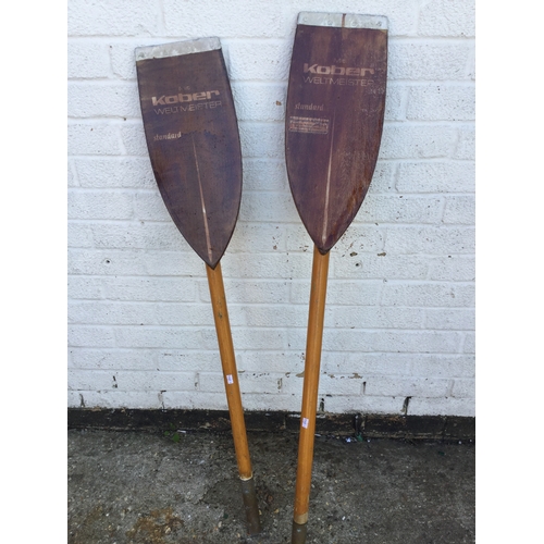 406 - A pair of German Kober Weltmeister Standard oars,
cut down -