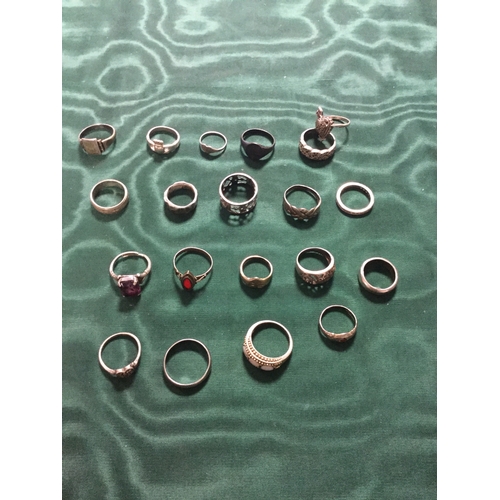 59 - A group of twenty silver rings,
including marcasite and stone set -