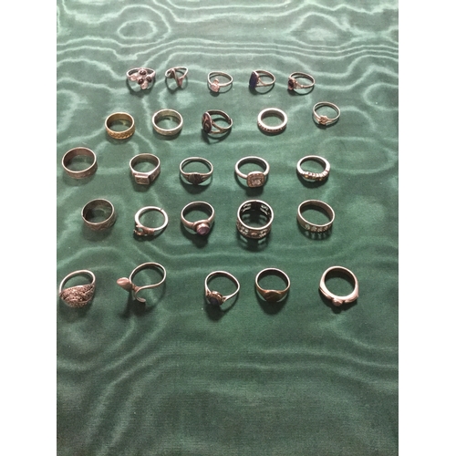 60 - A group of twenty five silver rings,
including stone and marcasite set examples -