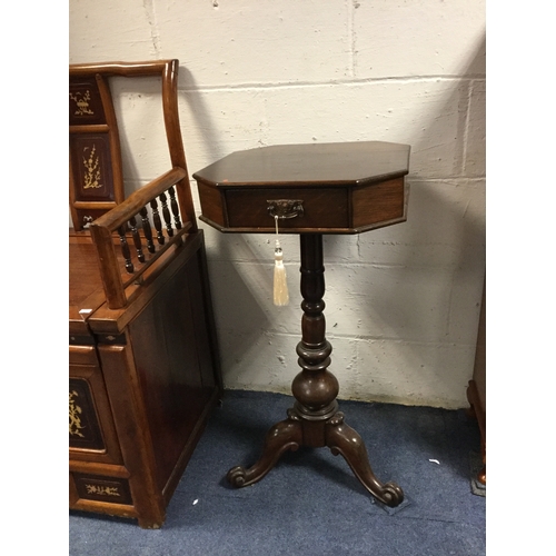 362 - A 19th century oak table,
with octagonal top and single drawer, on turned column -