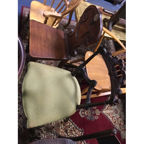 371 - A 19th century oak hall chair,
with shield shape back, together with another single side chair -