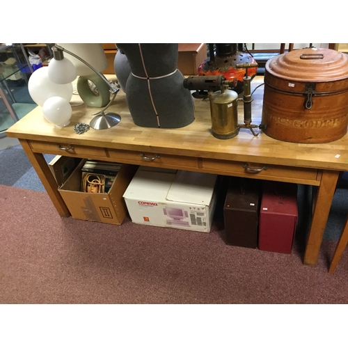 377 - A modern farmhouse style kitchen table,
with three drawers -