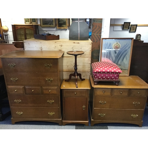 387 - A Stag part bedroom suite,
comprising tallboy chest, dressing chest and single bedside cabinet -