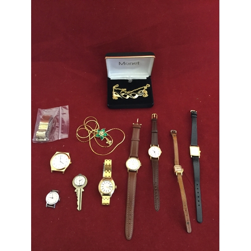 2 - A small collection of wristwatches, 
together with a Monet necklace and another gold tone necklace -