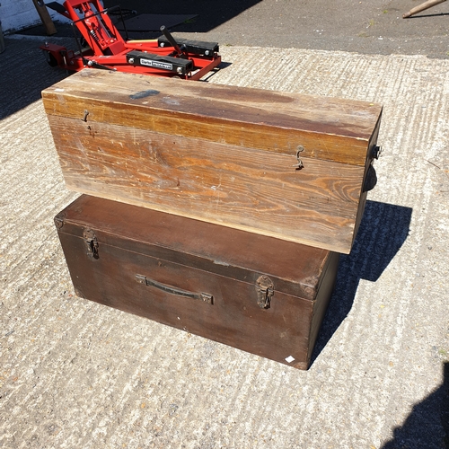 225 - An early 20th century stained pine box, 
the inside stamped Lord Roberts Workshop, and another box (... 
