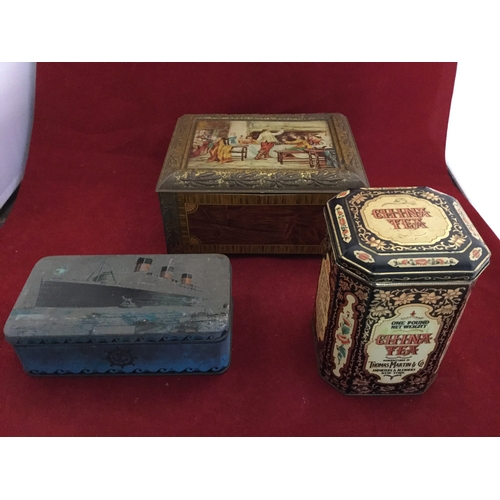 231 - Three vintage tins, 
to include an example featuring the Queen Mary -
