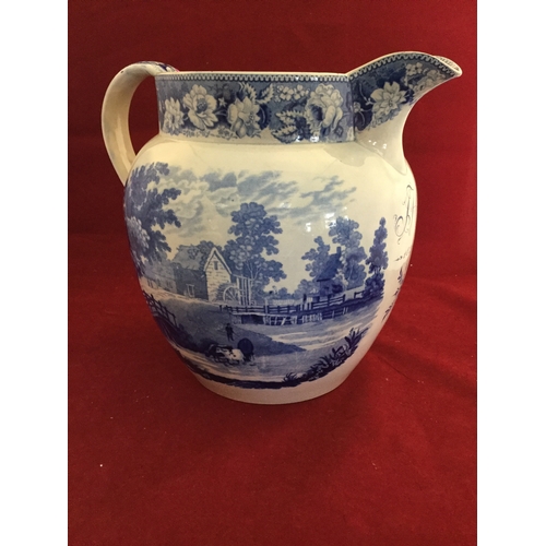 105 - A George IV transfer decorated jug, 
printed with agricultural scenes, initialled and dated 1826 -