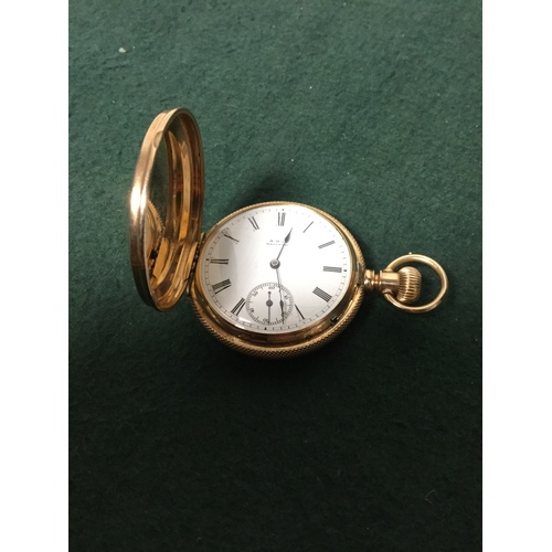 24 - A 14ct gold Waltham pocket watch, with engraved case, the dial signed AWC Waltham, with subsidiary d... 