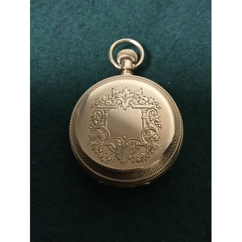 24 - A 14ct gold Waltham pocket watch, with engraved case, the dial signed AWC Waltham, with subsidiary d... 