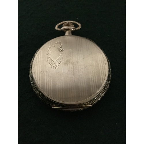 28 - A 14ct white gold Waltham open faced pocket watch, the signed dial with Arabic markers and subsidiar... 