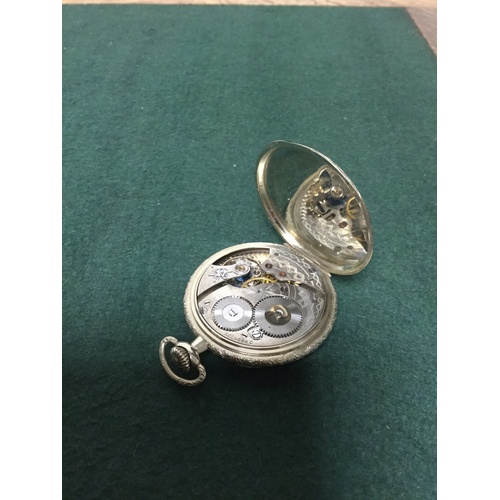 28 - A 14ct white gold Waltham open faced pocket watch, the signed dial with Arabic markers and subsidiar... 