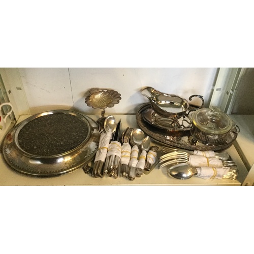 52 - A lot of silver plate including circular stand, Harrods flatware etc -