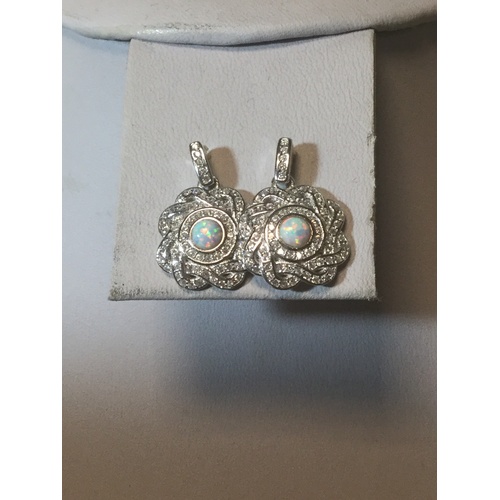 85 - A pair of silver, CZ and opalite ear-pendants -