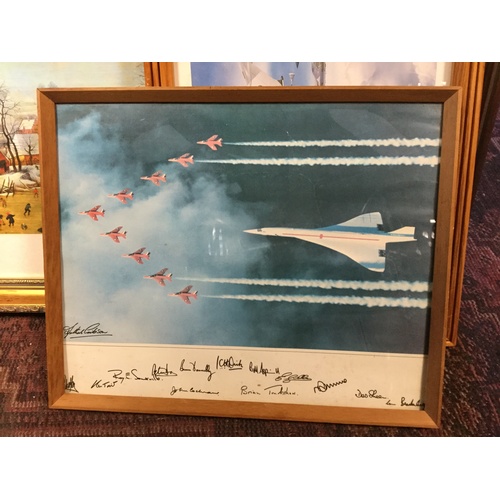 190 - Of Aviation interest: A print of the Red Arrows and Concorde, signed by plots and another print (2) ... 