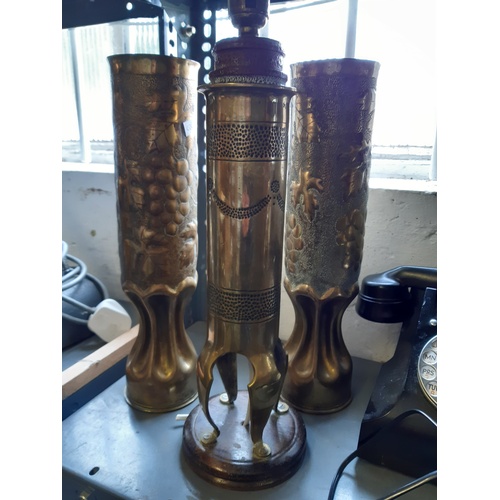 223 - Trench Art: Two vases and a converted table lamp -