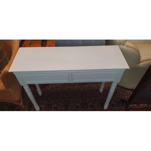 342 - A white painted hall table, with two frieze drawers and a folding butlers tray -