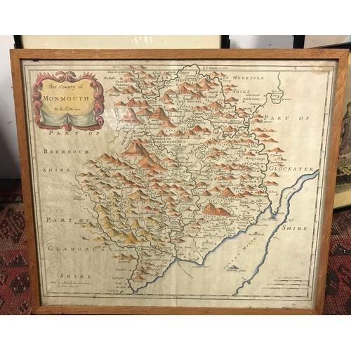 192 - A mixed lot of pictures and prints, including Morden map of Monmouth, fashion plates etc -