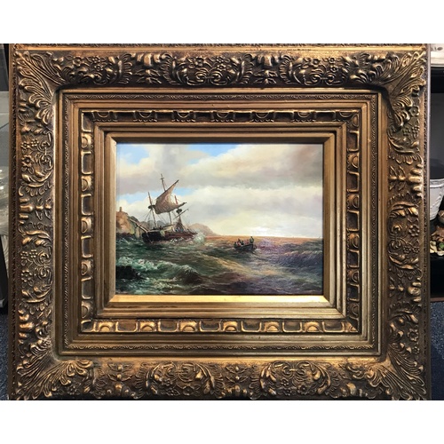 194 - 20th Century School - 
Marine scene, oil on board, in gilt frame -