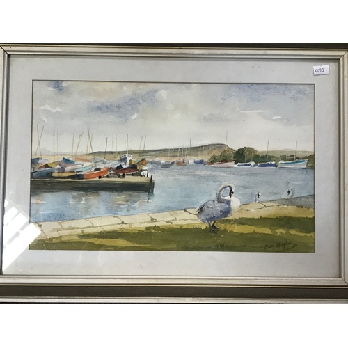 200 - A mixed lot of pictures and prints, including watercolour view of Hengistbury Head -