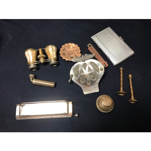228 - A mixed lot, to include opera glasses, harmonica, AA badge etc -