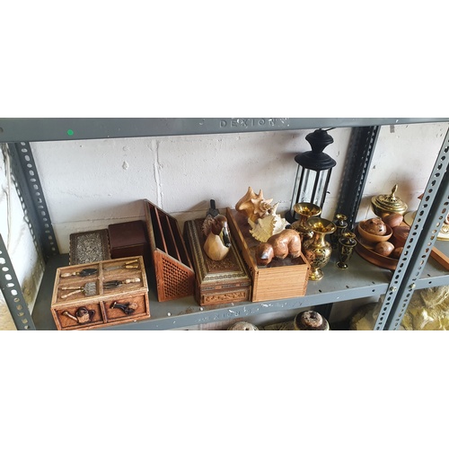 312A - A selection of boxes, letter rack, shells etc -