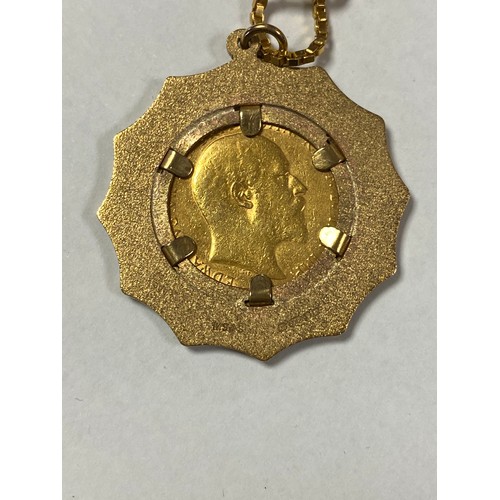 26 - A 1904 Sovereign, mounted as a pendant to 9ct gold mount and chain -