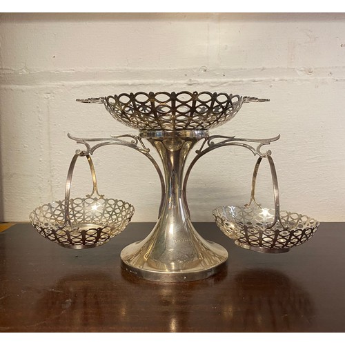 8 - An early 20th century silver basket epergne, Birmingham 1911, the central stand with pierced top and... 