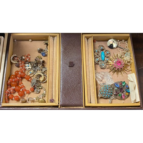 13 - Three jewellery boxes and contents, mostly costume jewellery -