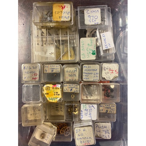 62 - A tray of labelled watch parts/components -