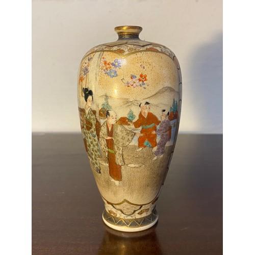 177 - A Japanese Satsuma vase, decorated with a panel of figures and a panel with a landscape, signed in g... 