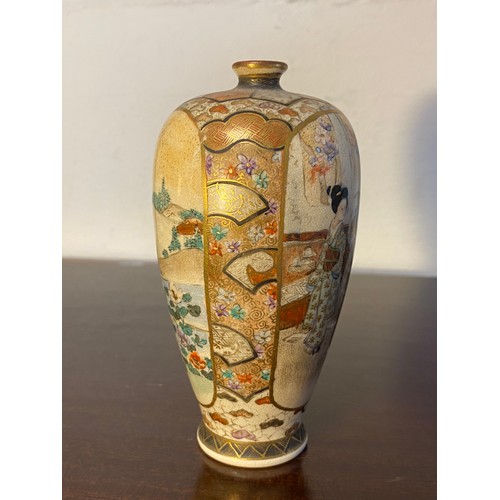 177 - A Japanese Satsuma vase, decorated with a panel of figures and a panel with a landscape, signed in g... 