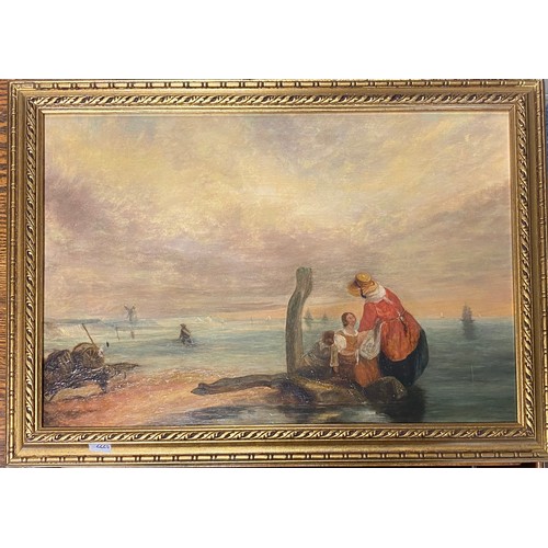 106 - 19th Century School - Figures on a shore, oil on board -