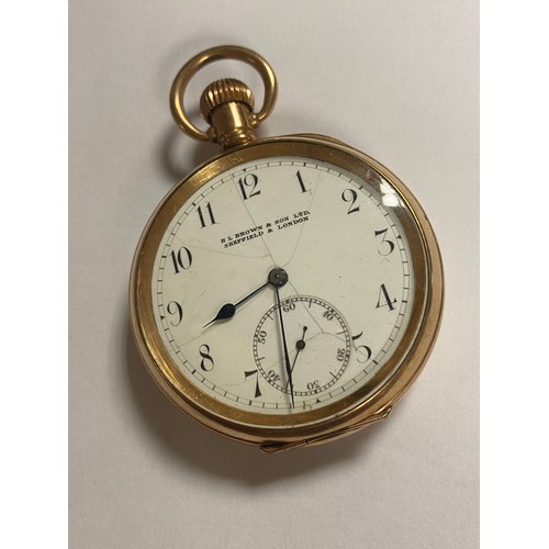 10 - A keyless lever open face pocket watch, 
the enamel dial signed for H L Brown & Sons Ltd, with arabi... 