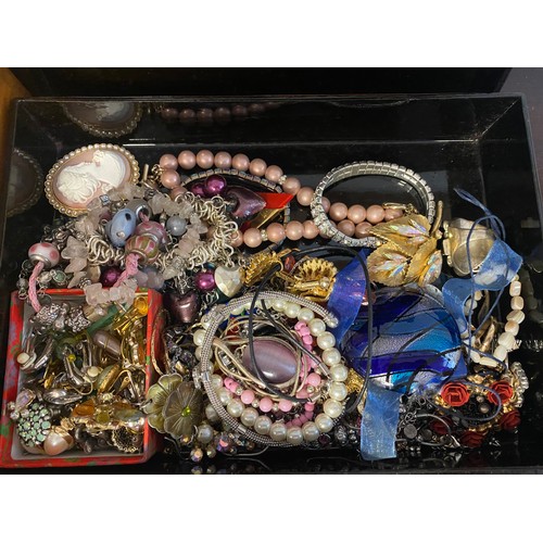 25 - Two boxes of mostly costume jewellery -