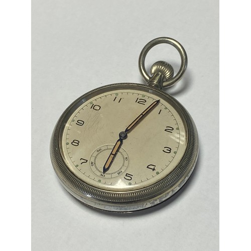 26 - A military issue open face pocket watch, the dial with Arabic markers and luminous dots and subsidia... 