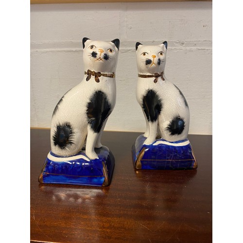 72 - A pair of Staffordshire style seated cats -