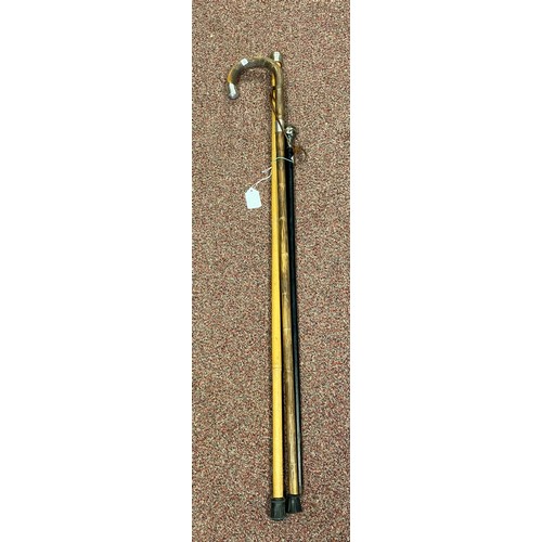 30A - A silver mounted walking cane, together with a regimental swagger stick and another cane (3) -