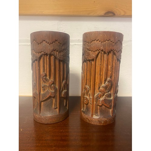 209 - A pair of Chinese bamboo brush pots -