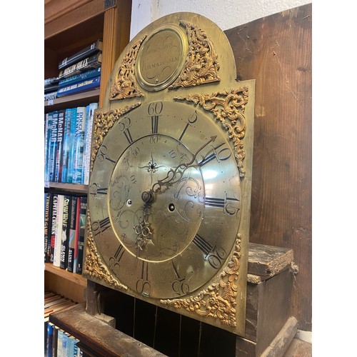 282 - A 19th century grandfather clock, the brass dial signed for James Park, Kilmalcolm with Arabic and R... 