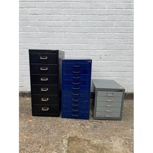 302 - A set of Bisley metal drawers and two other sets of metal drawers -