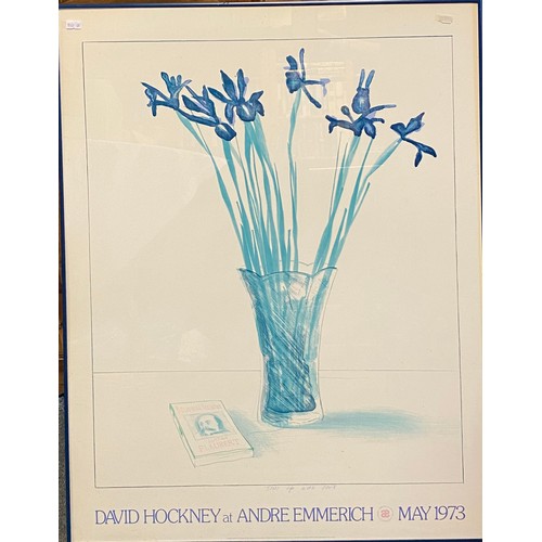 120 - David Hockney at Andre Emmerich, May 1973, a framed exhibition poster -