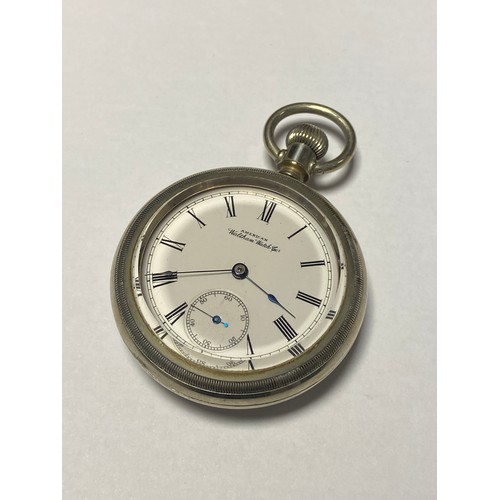 18 - A late 19th century Waltham open face pocket watch, the signed dial with seconds subsidiary, Roman m... 