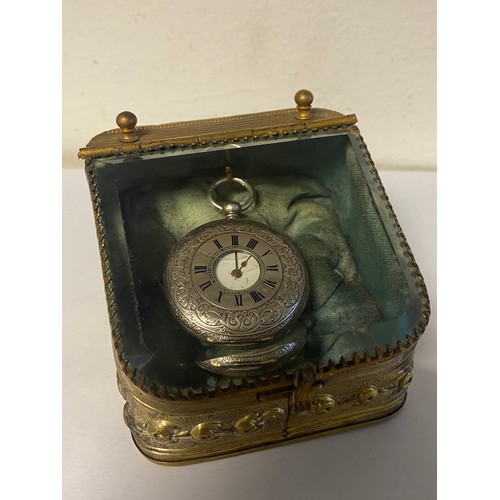 22 - A French jewellery box/watch case, with lined interior, together with a silver cased half hunter poc... 